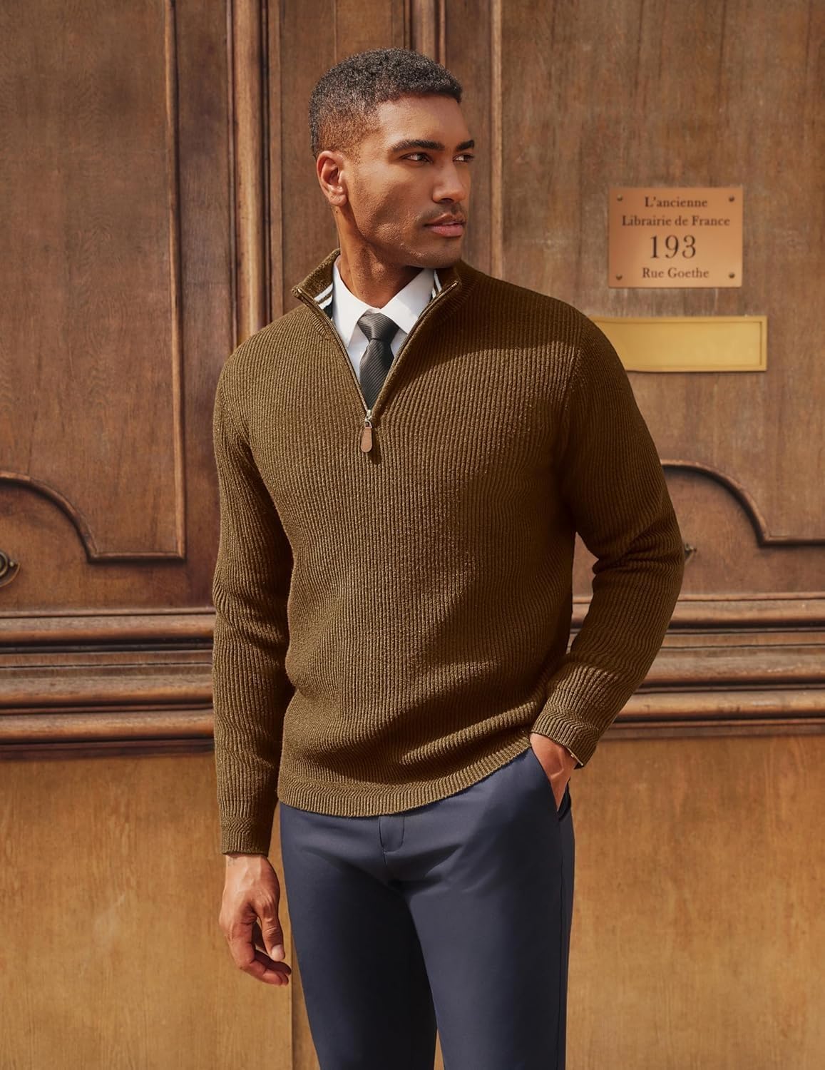 NORTHWIND Men High Neck Zipper Full Sleeve Cotton Knitted Winter Sweater for Man Pullover Sweater Sweaters for Men Winter (in, Alpha, L, Brown) - Image 2 thumbnail