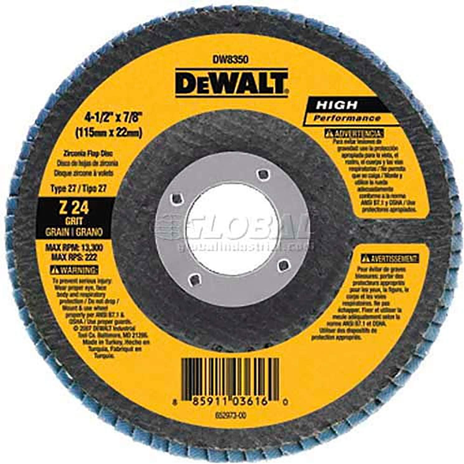 DeWalt DW8353 Flap Disc Type 27 4-1/2" x 7/8" 80 Grit Zirconia, Lot of 10