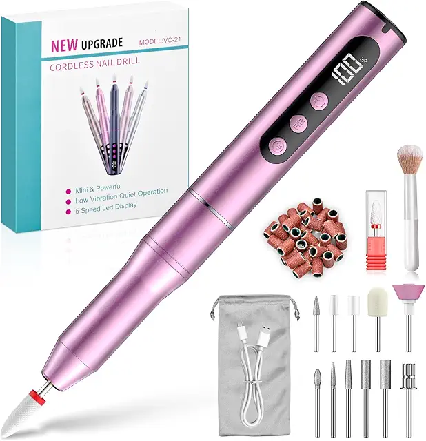 Cordless Electric Nail File for Gel Nails - 35000 RPM with 5 Speeds