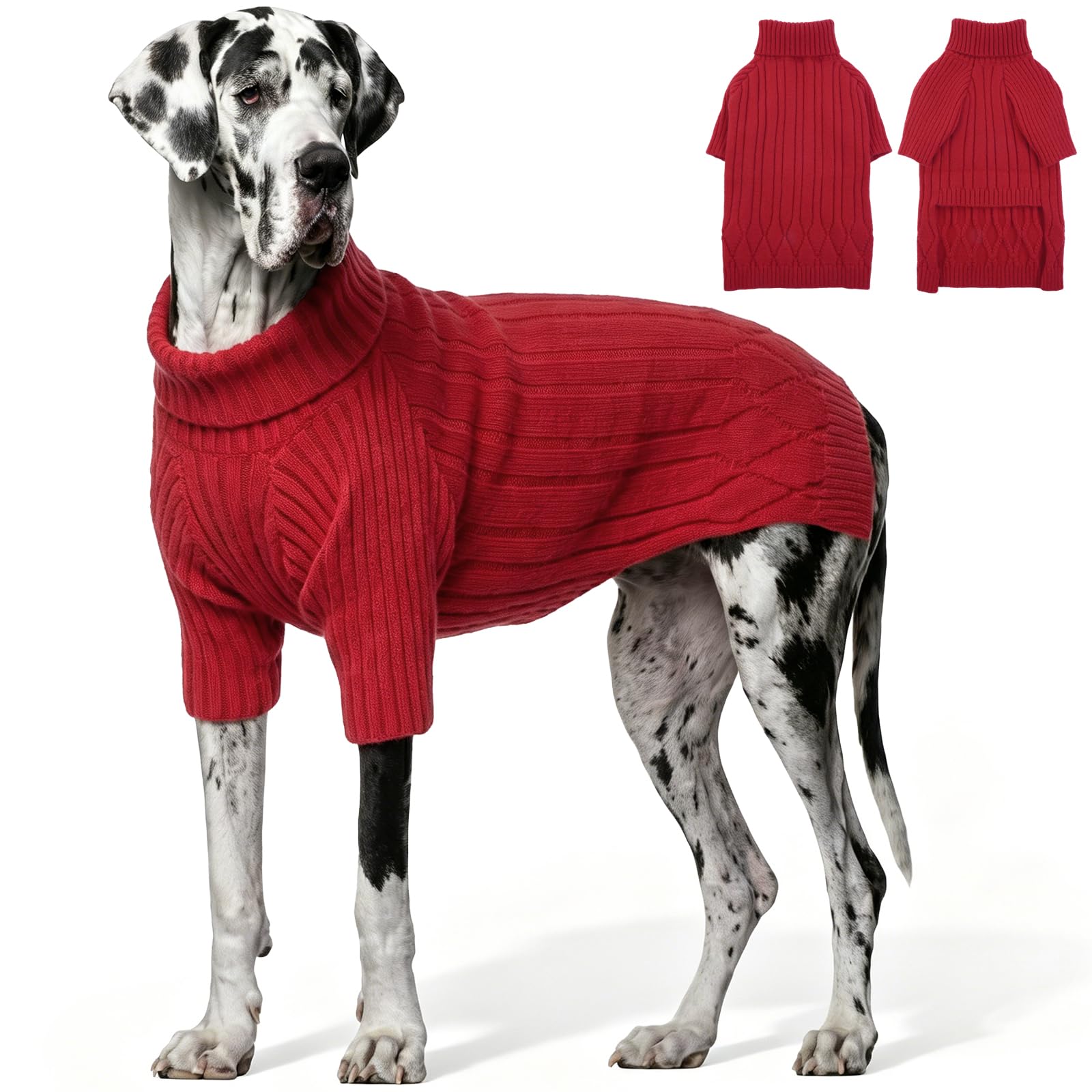 OUOBOB Large Breed Dog Jumpers, Warm Winter Fall Dog Jumpers for Dog Girls Boys, Turtleneck Dog Knitwear, Doggie Christmas Jumper, Pet Sweatshirt Clothes Outfit Knit St. Bernard (Red XXXXXL)