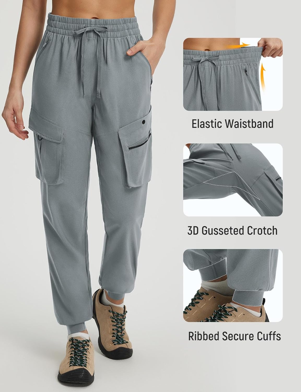 baleaf Women's Ripstop Hiking Pants with 6 Pockets Water Resistant Joggers Lightweight Quick Dry Elastic Waist Travel Pants - Image 5