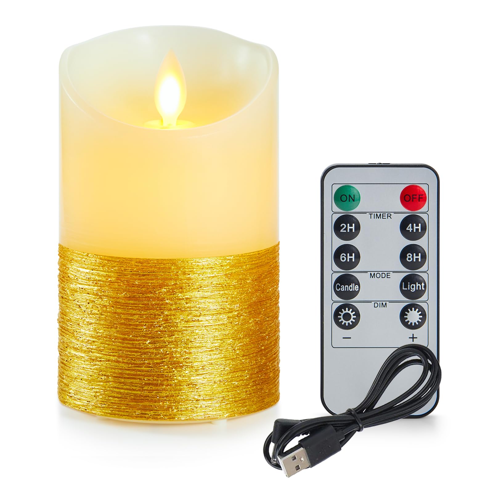 Koelaa LED Candles, Rechargeable, Flameless Candle with Gold Trim, Charging Candles with USB Cable and Remote, Battery Candle for Christmas, Festivals Decoration-7.5 * 10cm