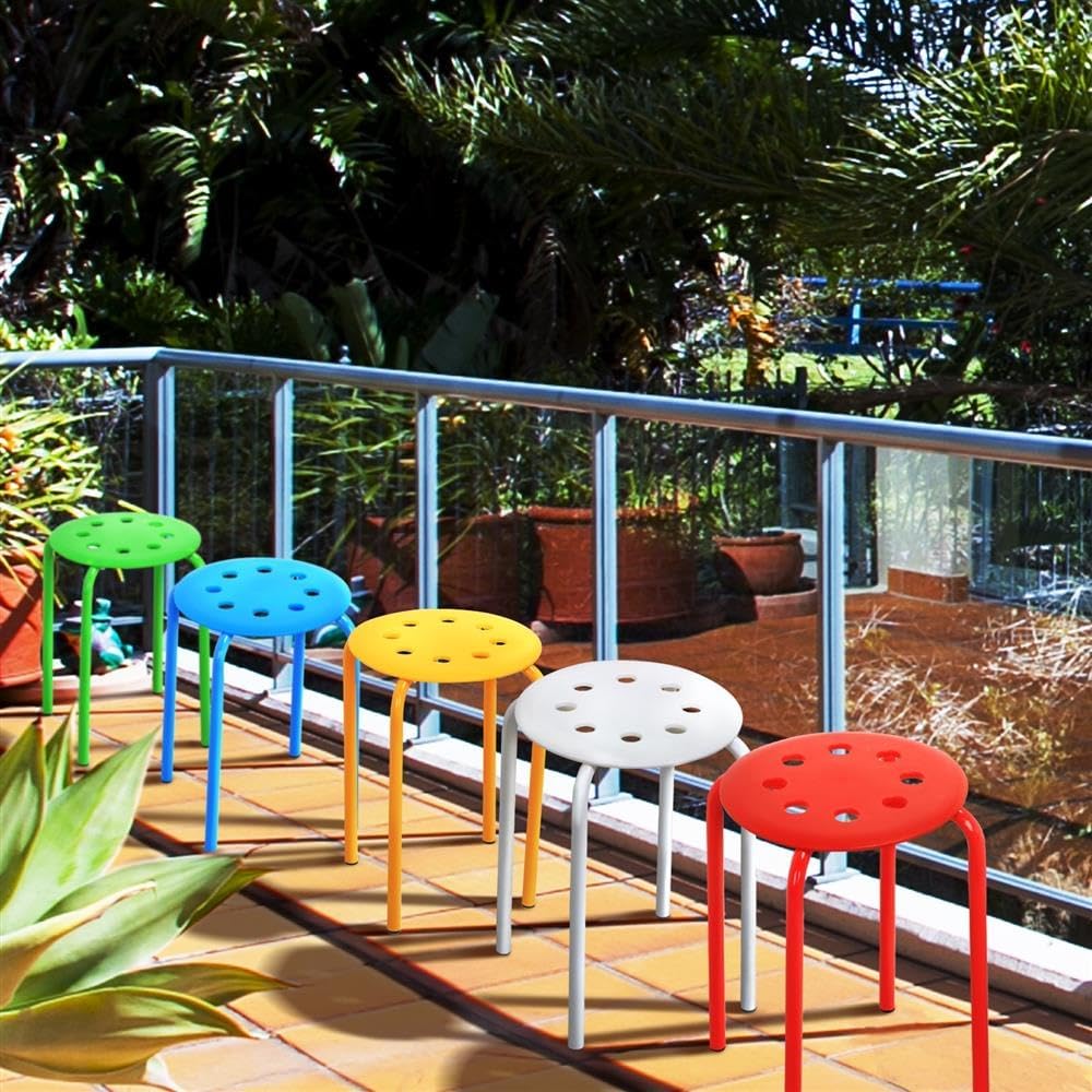 Yaheetech 17.3in Plastic Stackable Stools Stack Nesting Stools Portable Colorful Decoration Chairs Round Chairs Flexible Seating Pack of 5