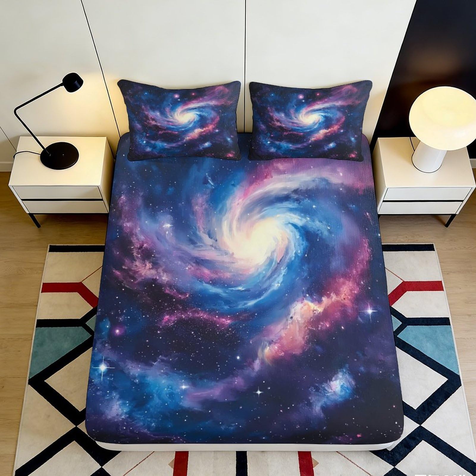 3D Printed Galaxy Starry Sky Fitted Sheet Microfiber Soft Breathable Cosmic Nebula Mattress Cover for Bedroom Decor 200x200x25cm