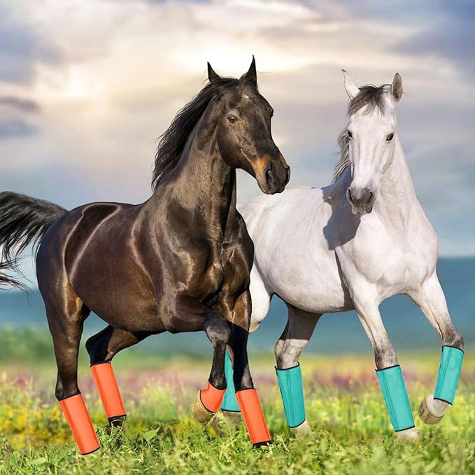 Pferde Bandagen Bein Wraps 4er-Set, Stabile Bandagen Pferde Reiter Bein Horse Leg Wraps Gear Einstellbar Pferde Beins Tiefel für Pferd Kuh Training Bohren (2B,47 * 47 * 37CM)