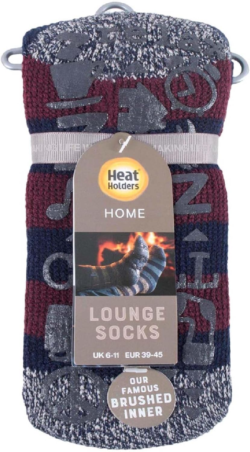 HEAT HOLDERS Mens Striped Non Slip Grip Indoor Fleece Lined Slipper Socks