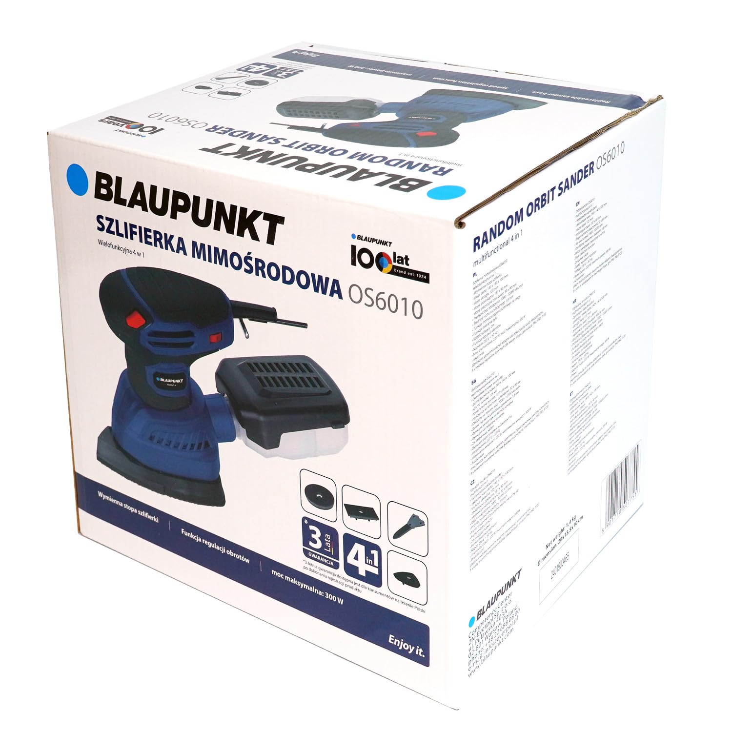 Blaupunkt OS6010 - Lijadora multifunción (300 W, excéntrica, 4 suelas intercambiables, velocidad variable, 7000-12000 rpm, aspiración integrada, 1,8 mm, kit completo