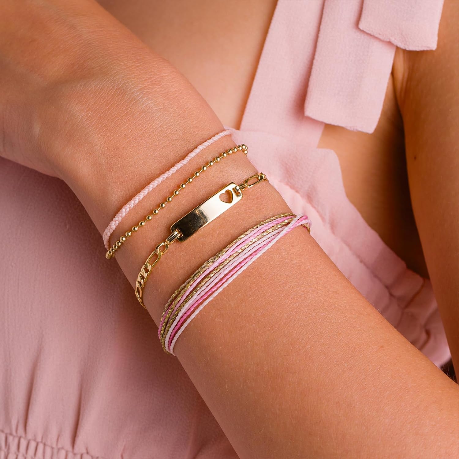 Pura Vida Bracelet Soft Heart Bracelet Stack, 3 Stackable Bracelets for Women