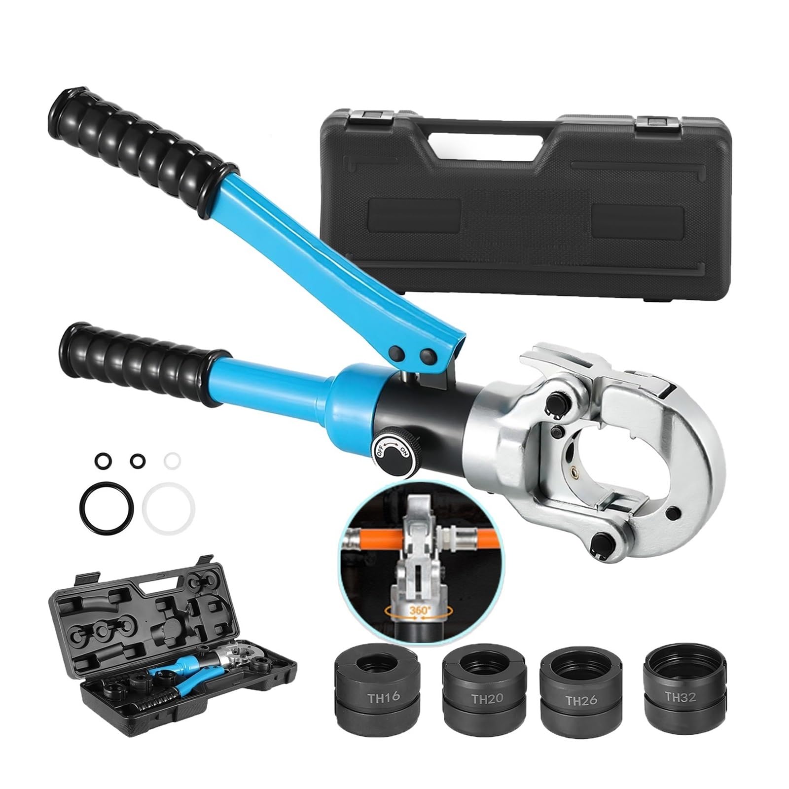 Expansor de tubo, Tubo Pex Hidráulico De Rotación 360 ​​°, Herramienta Prensado Tubos Plástico Y Aluminio, Mandíbulas TH, Kit Abrazadera Presión Plomería For Tuberías Calefacción Suelo