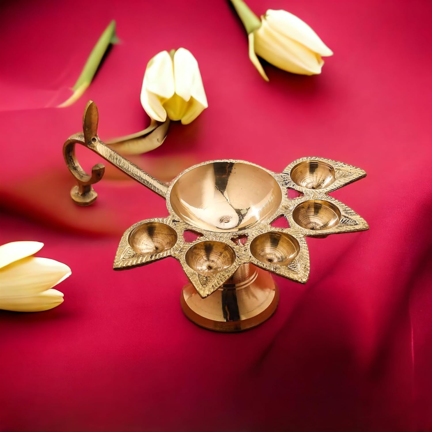 Brass Deepak | Panch Mukhi Puja Diya Lamp, Aarti | 5 Faces Deep Decorative Accessory (10 cm, 1)