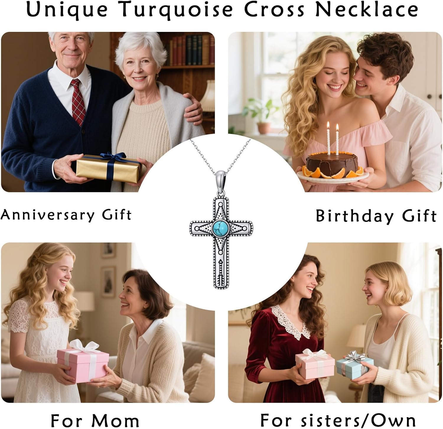 Turquoise Cross Pendant Necklace Turquoise Necklace 925 Sterling Silver Western Jewelry for Women Birthday Gifts for Mother or Wife - Image 7