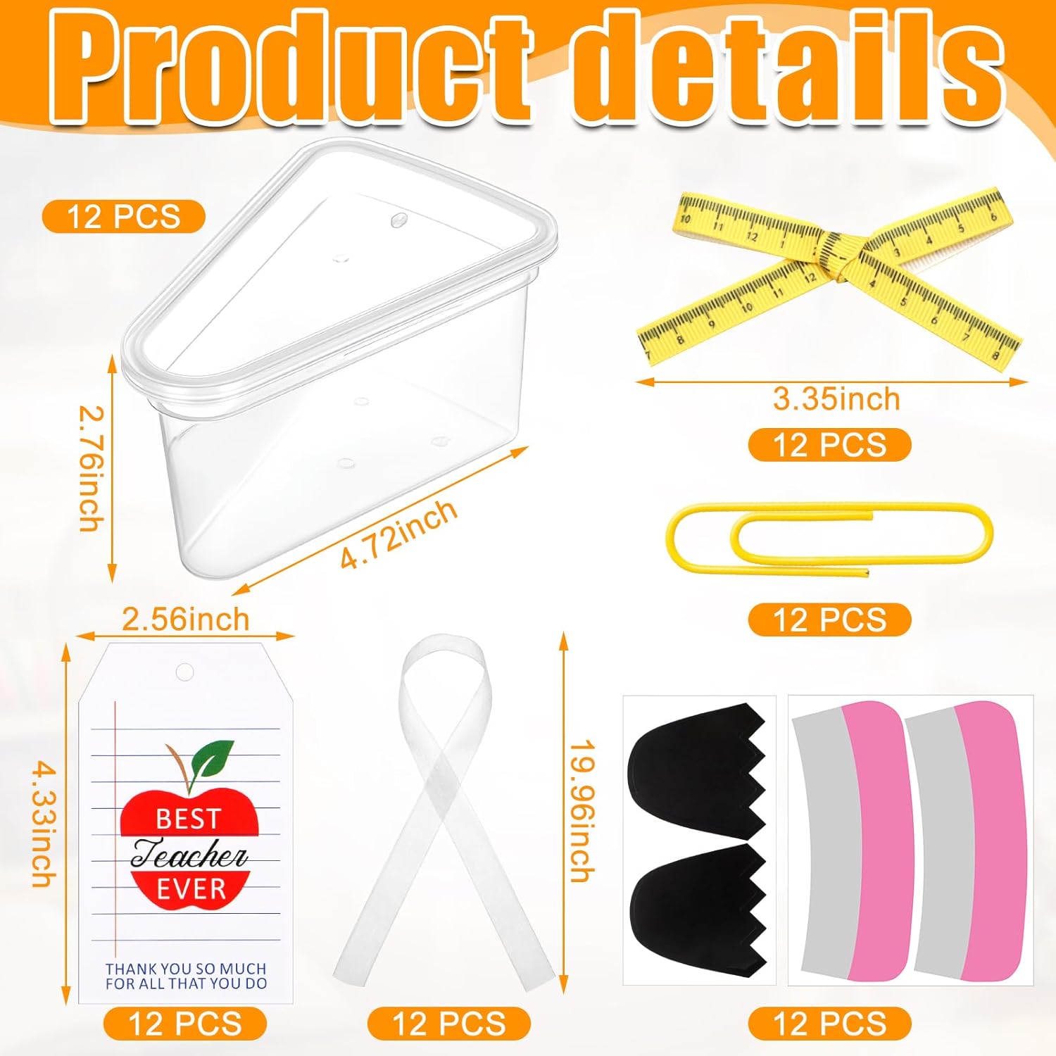 Tinlade 12 Set DIY Pencil Container Appreciation Teacher Gifts with Apple Cards Ruler Ribbon Back to School Plastic Treat Boxes for Teachers Thank You Gifts for Classroom School Party Favors