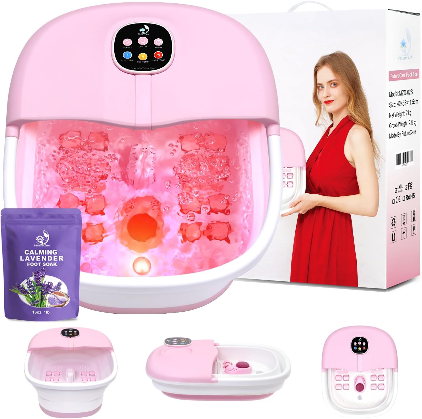 Foot Spa Bath Massager with Heat Bubbles and Vibration