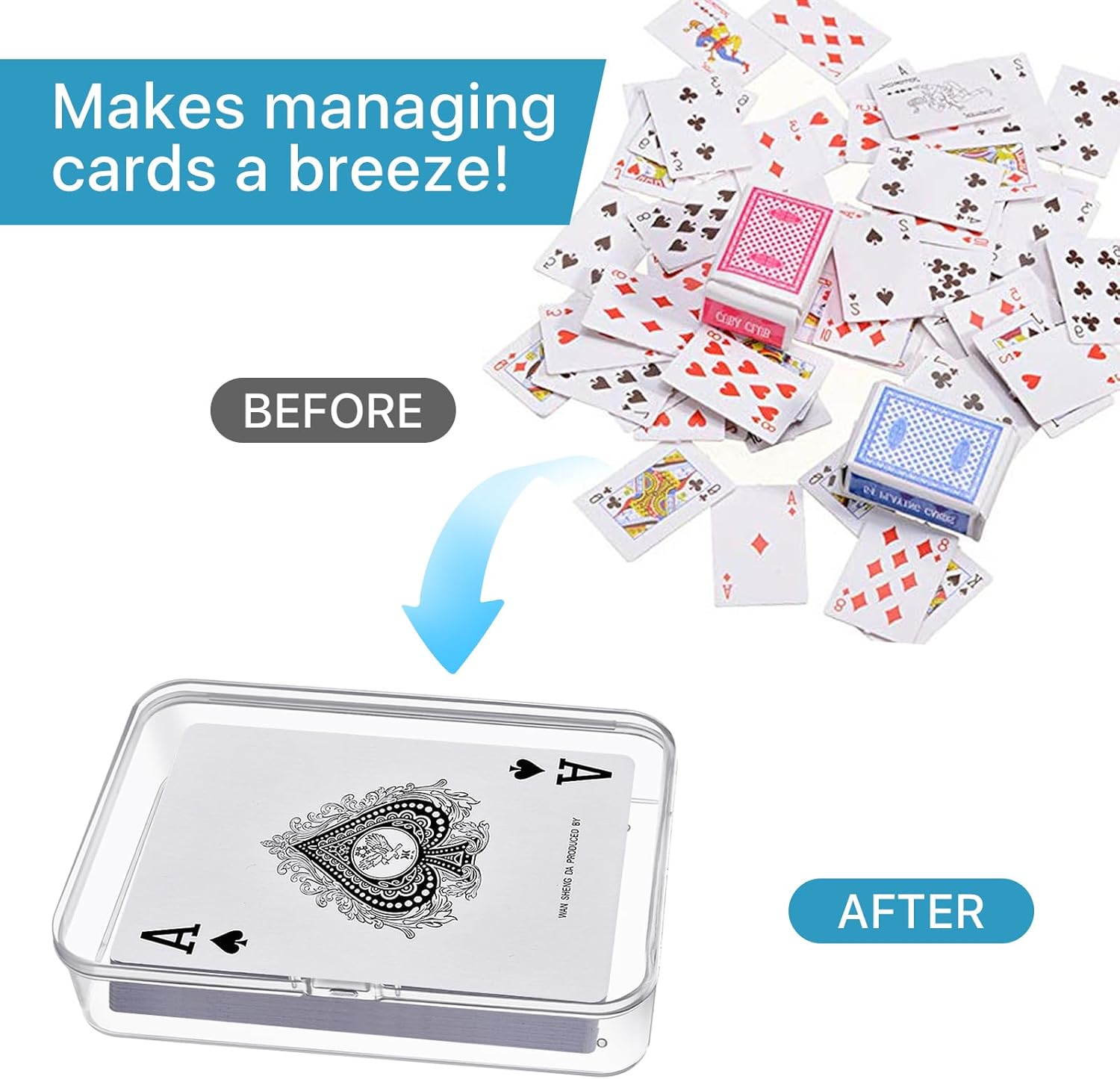 16 Pc Plastic Playing Card Boxes, Snaps Closed Poker Gaming Deck Holder, Standard Size Card Game Storage