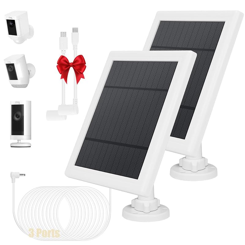 Painel solar para câmera de segurança Binwacool 5 W com DC, Micro USB e USB-C, cabo de 5 m, IP65, kit com 2