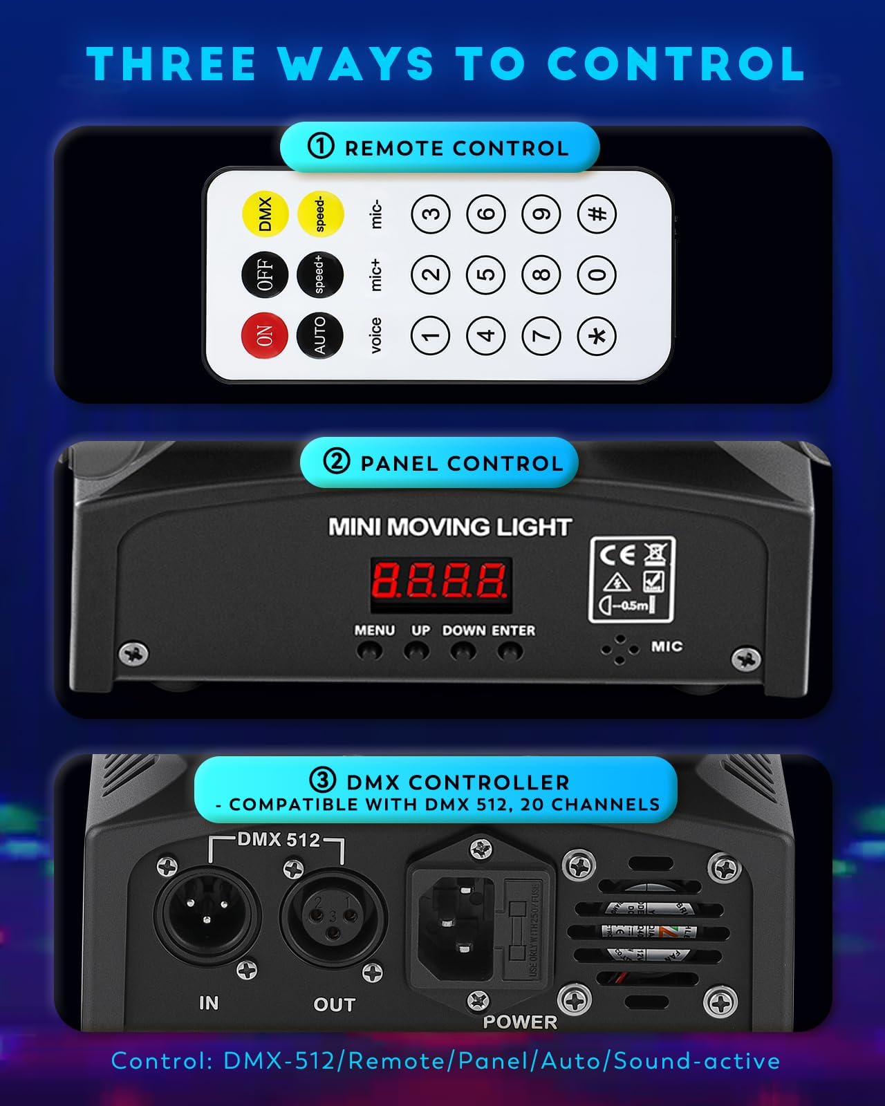 80W Moving Head DJ-Licht, 5-in-1 RGBW LED Discolicht mit 4 Armen Strahl – DMX512 & Musiksteuerung & Fernbedienung, professionelle Partybeleuchtung für Bühne, Club, KTV, Bar, Live House