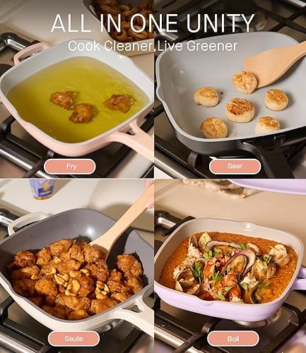 Miniatura 7 de Sartén de Cerámica de 10.5 Pulgadas (3.8QT) con Tapa, Sartenes Antiadherentes de Freír de Aluminio Fundido Sartenes Hondas para Saltear, Sartén Pix