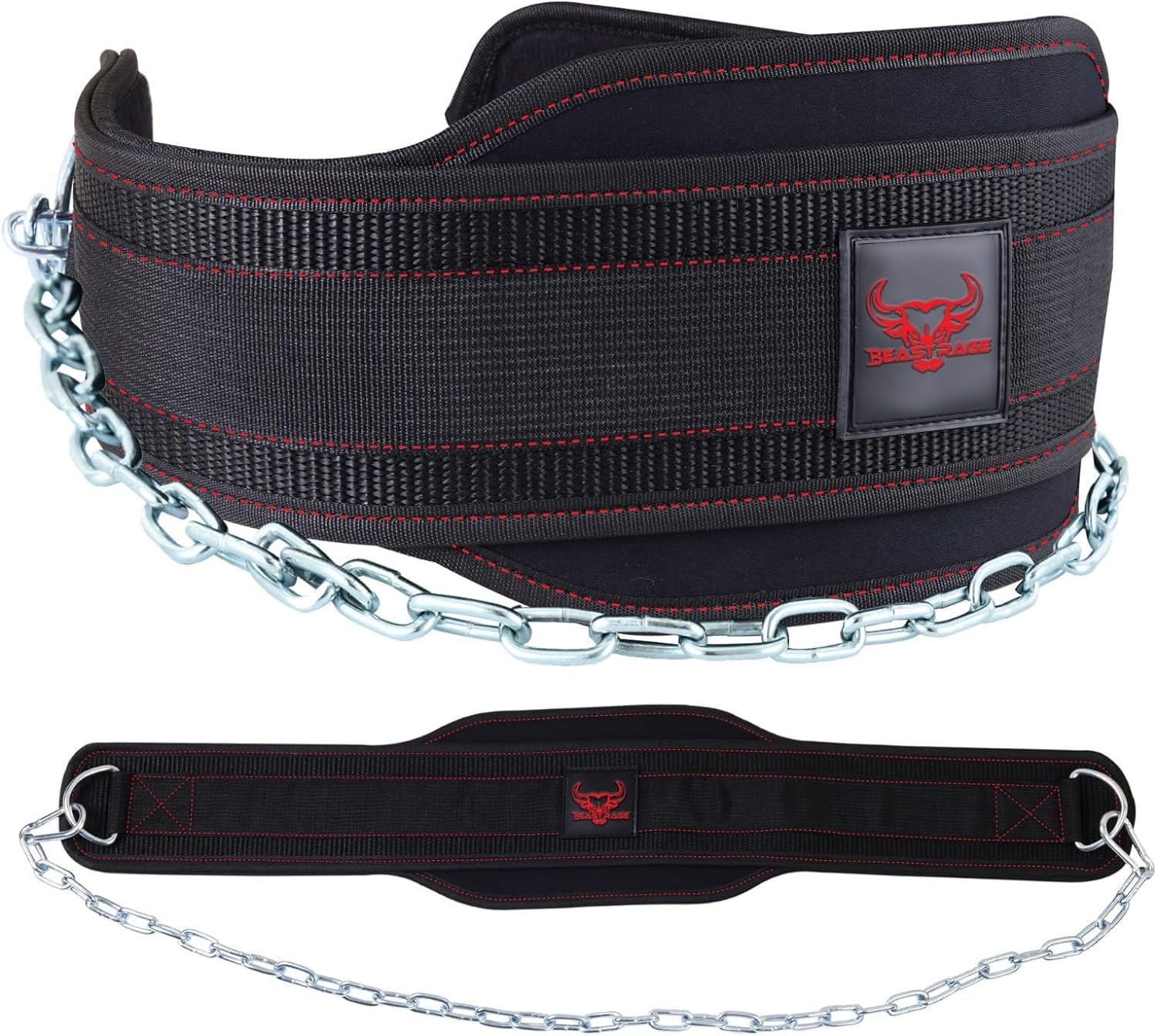 BEAST RAGE Ceinture d'haltérophilie avec chaîne réglable en Acier de trempage de 91,4 cm, rembourrée en néoprène, Support Dorsal pour Homme et Femme