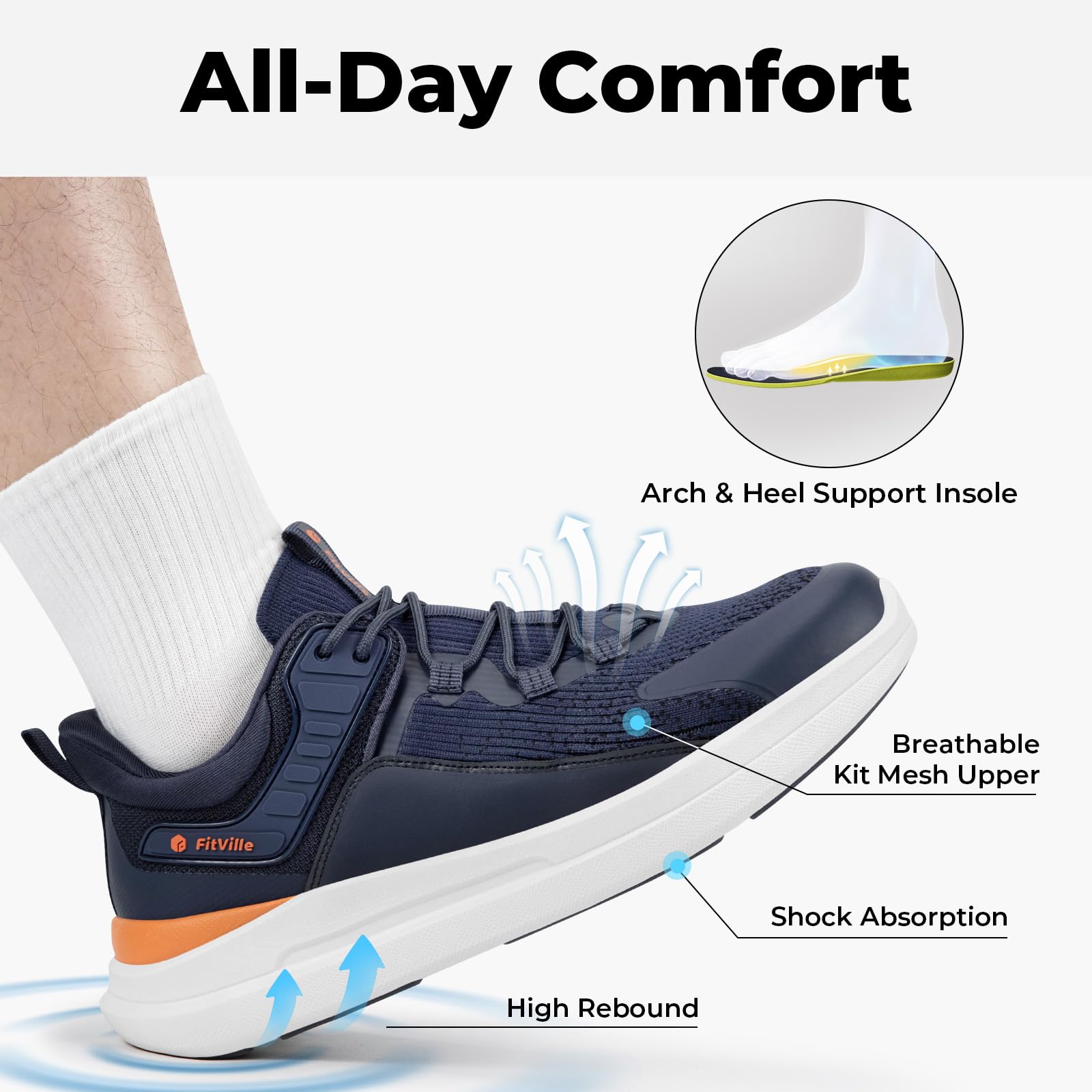 FitVille Herren Schuhe Slip On Walkingschuhe V1 Dunkelblau 42.5 EU Weit