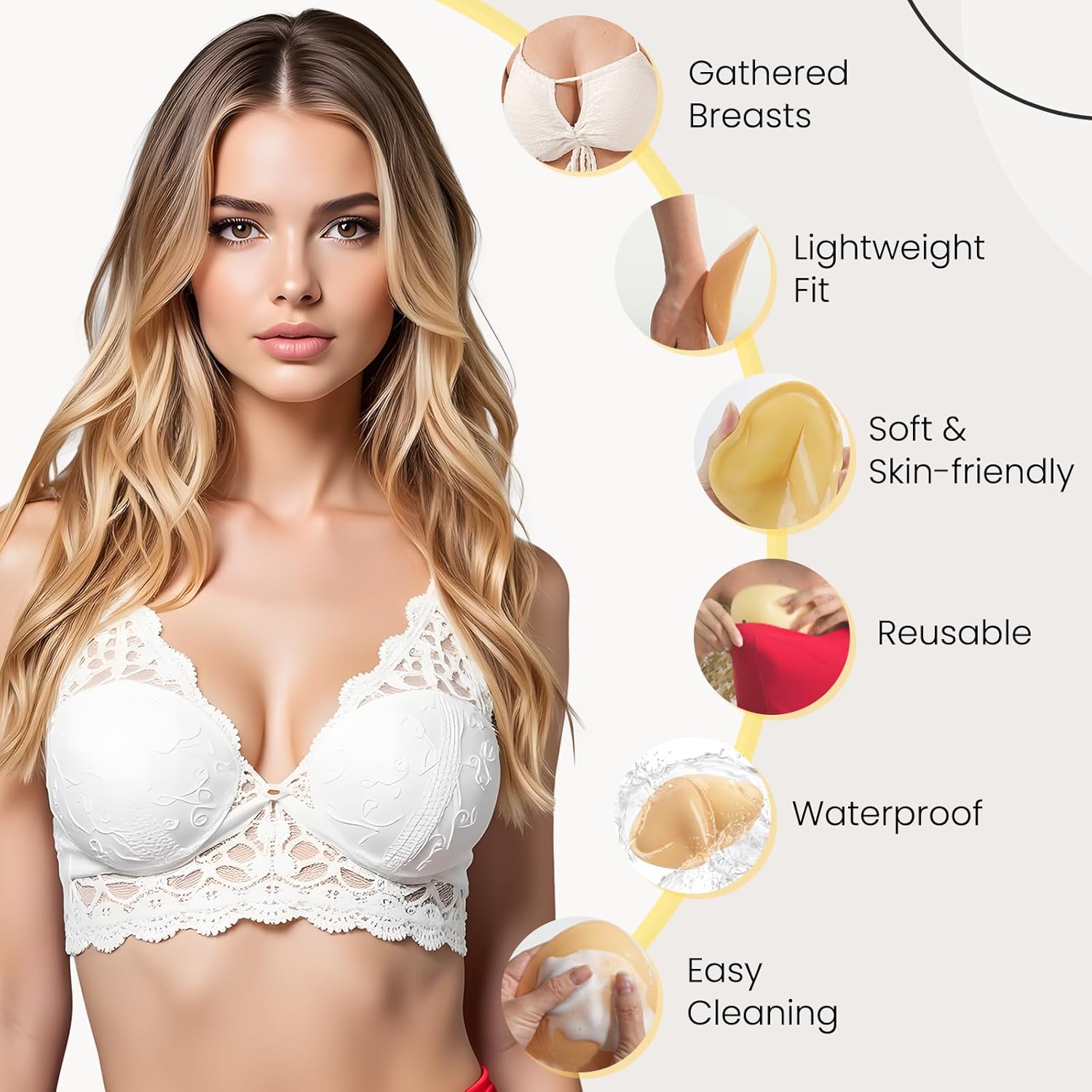 Double Sided Sticky Bra Push Up Inserts 2 Pairs Reusable Invisible Lift Adhesive Backless Strapless Bra Pads for Bikini - Image 4