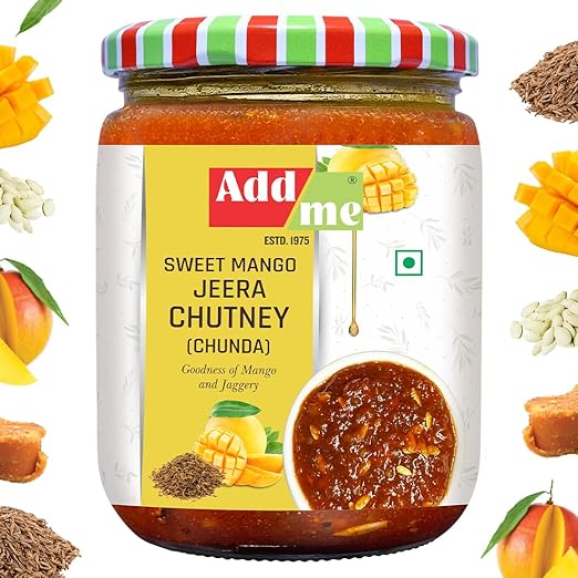 Add me Sweet Mango Jeera Chutney 600g chundo khatta meetha pickles without oil mango jam/preserve in spices indian dip and spread Chunda Pickle Glass Pack