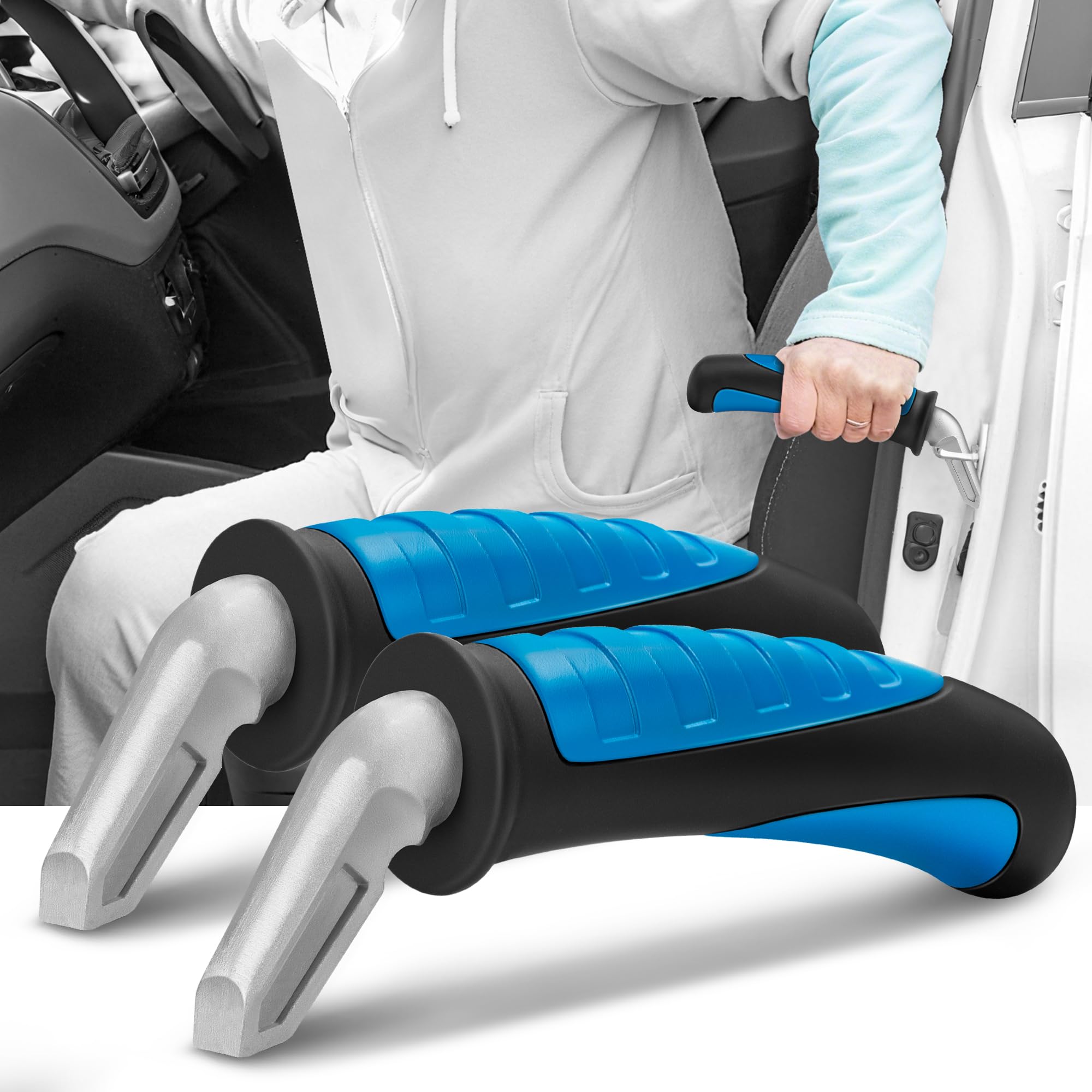 NINEMAX Car Door Handle for Elderly Car Handle Assist Support, Auto Grab Handles, Portable Car Door Cane for Seniors, Handicap (Black, Blue 2 pcs)