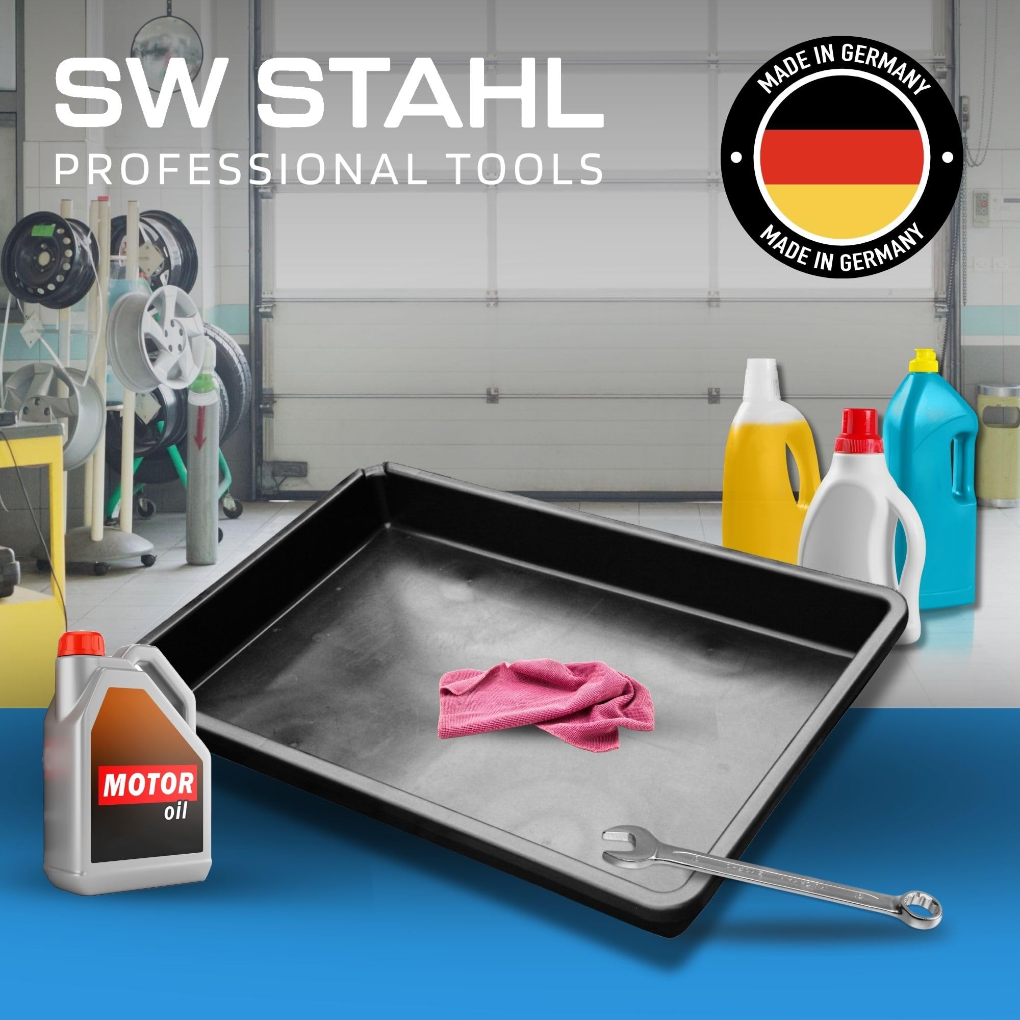 SW-Stahl 07377L Auffangwanne XXL für Auto & KFZ | Ölwanne aus Kunststoff | 88 x 60 x 10cm | 40 Liter Fassungsvermögen | Made in Germany