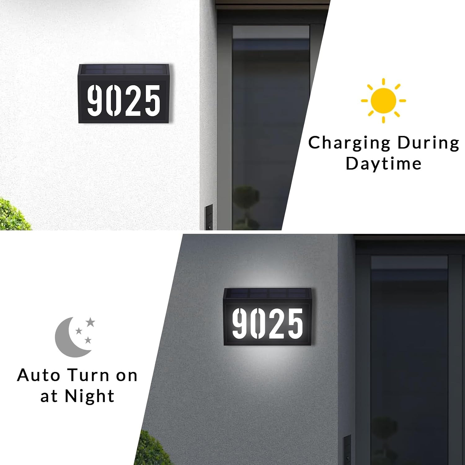 Solar Powered Address Sign Lighted Custom Address Plaque Outdoor Waterproof LED Illuminated House Numbers Sign for Outside