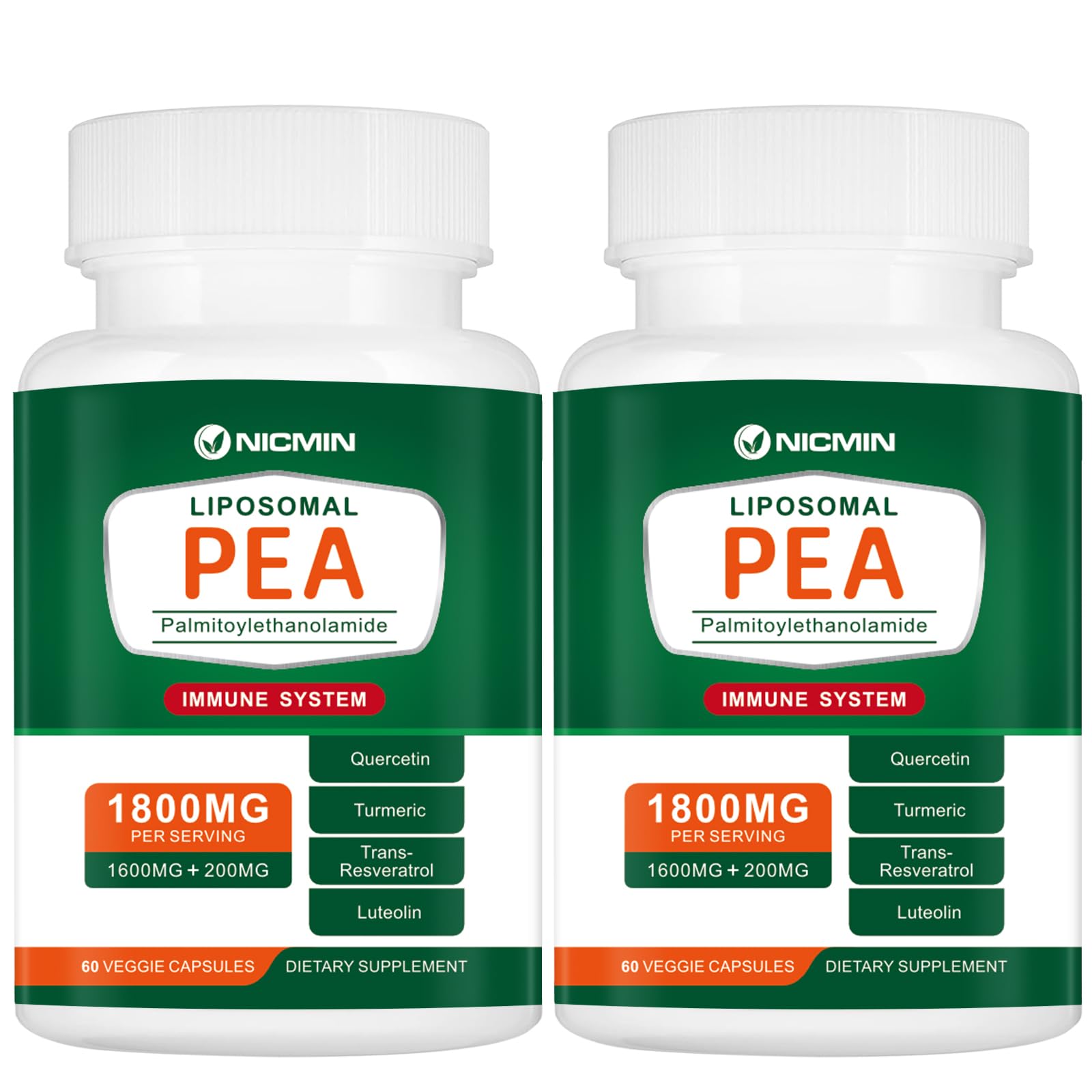 1600MG Palmitoylethanolamide 99% with Luteolin & Quercetin, High Absorption, Pea Supplement 120 Capsules