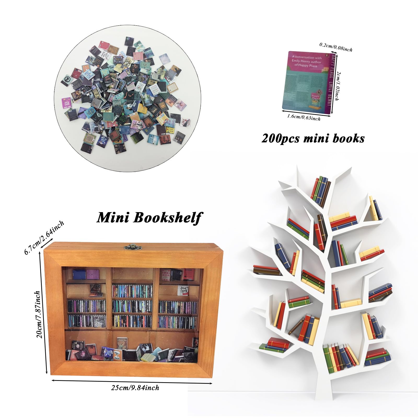 TourKing Anxiety Mini Bookshelf, Miniature Book Display Shelf with 200pcs Mini Books, Shake Away Your Anxiety - Image 3