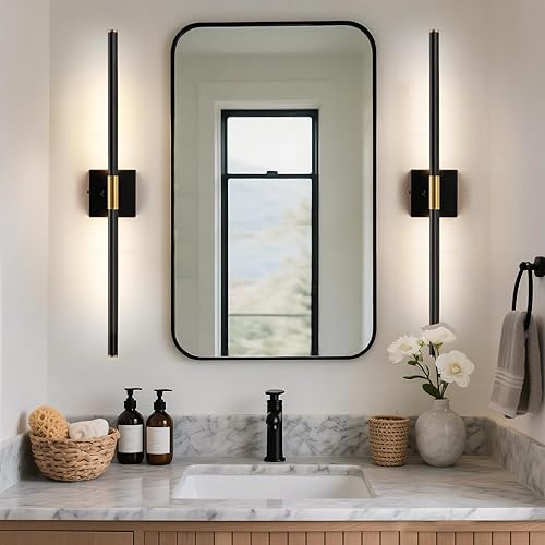 Miniatura 6 de Lámparas de tocador de baño negras y doradas para espejo de baño, apliques LED de baño de 30 pulgadas, IP44 5CCT, luces de imagen ajustables Morden