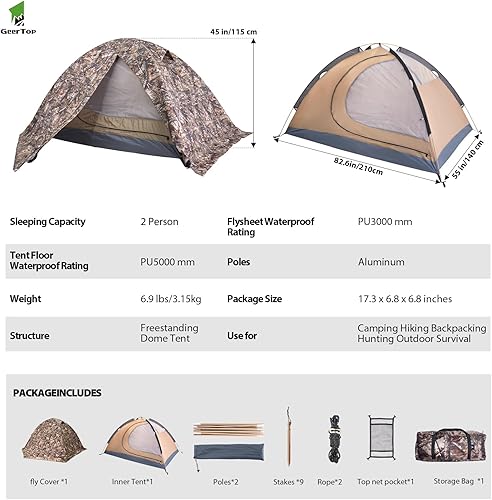 Miniatura 6 de GEERTOP Tienda de campaña ultraligera para 2 personas, 4 estaciones, impermeable, doble capa, clima frío, fácil de instalar, para campamento