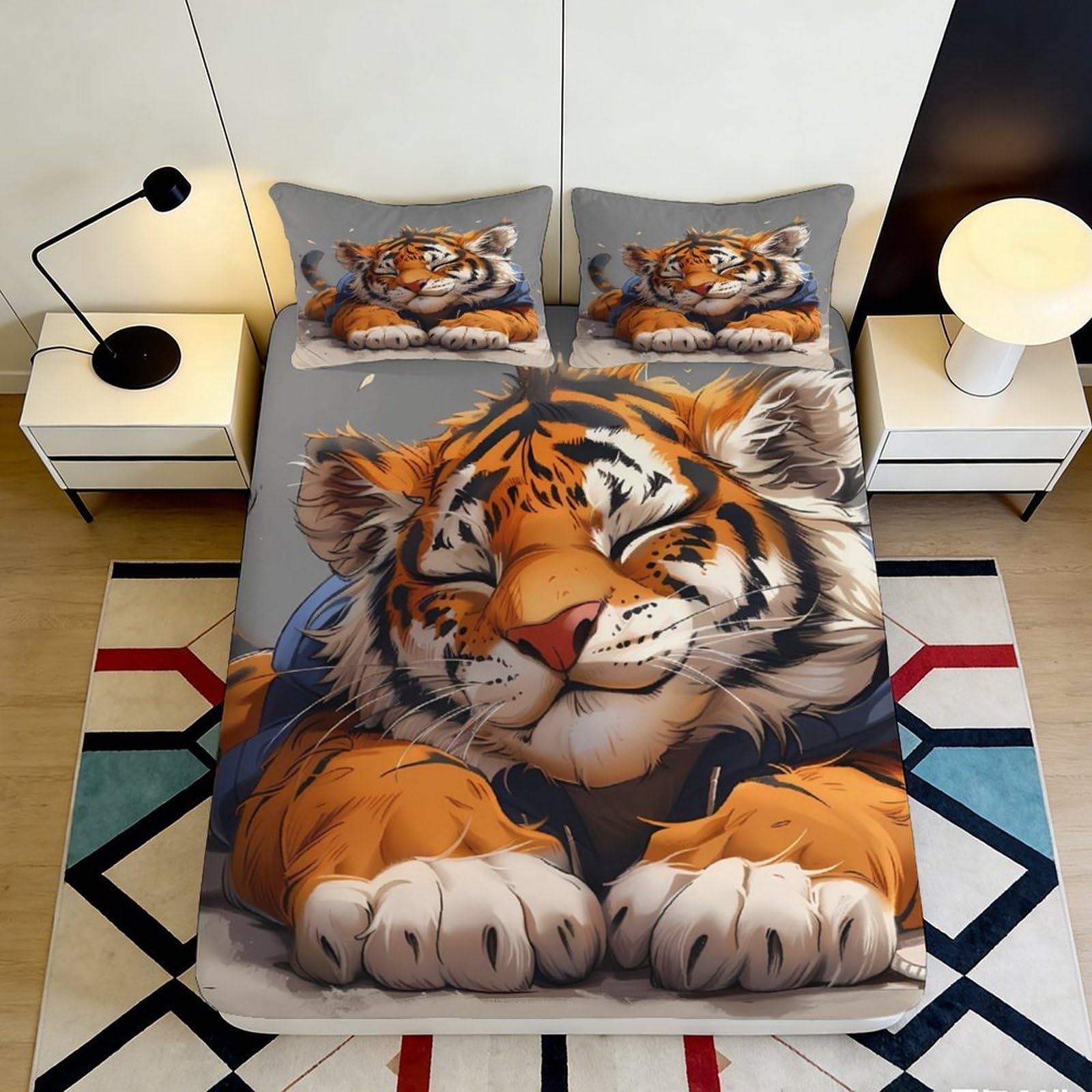 Dhbaneiok Style-2 3D Printed Cartoon Tiger Fitted Sheet Microfiber Soft Orange Animal Bed Cover For Bedroom Dorm Mattress Decor 90X200x25cm