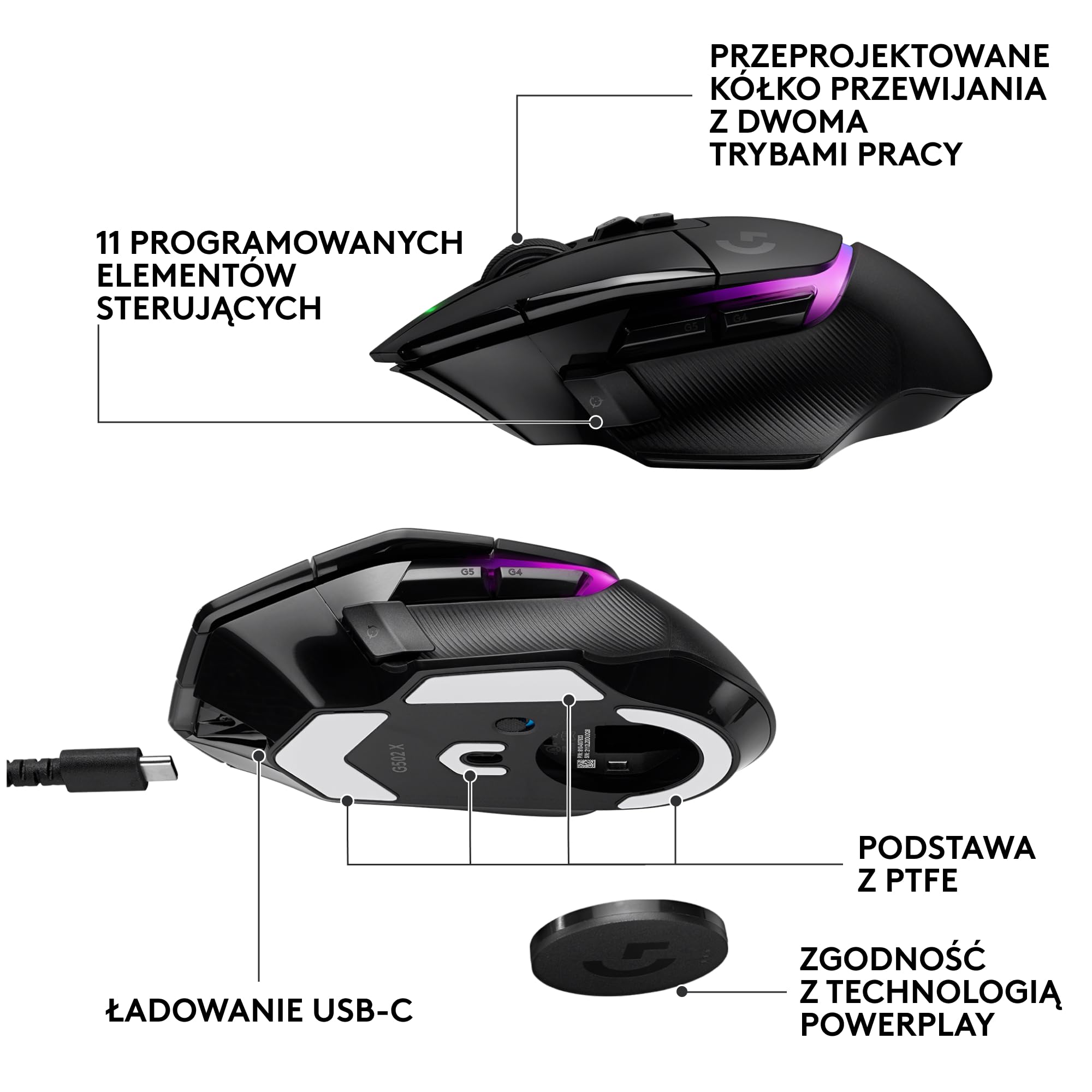 Logitech G G522 bezprzewodowy zestaw słuchawkowy do gier i bezprzewodowa mysz do gier G502 X PLUS–zestaw myszy i słuchawek LIGHTSPEED z podświetleniem RGB LIGHTSYNC – kompatybilne z PC/Windows-Czarny