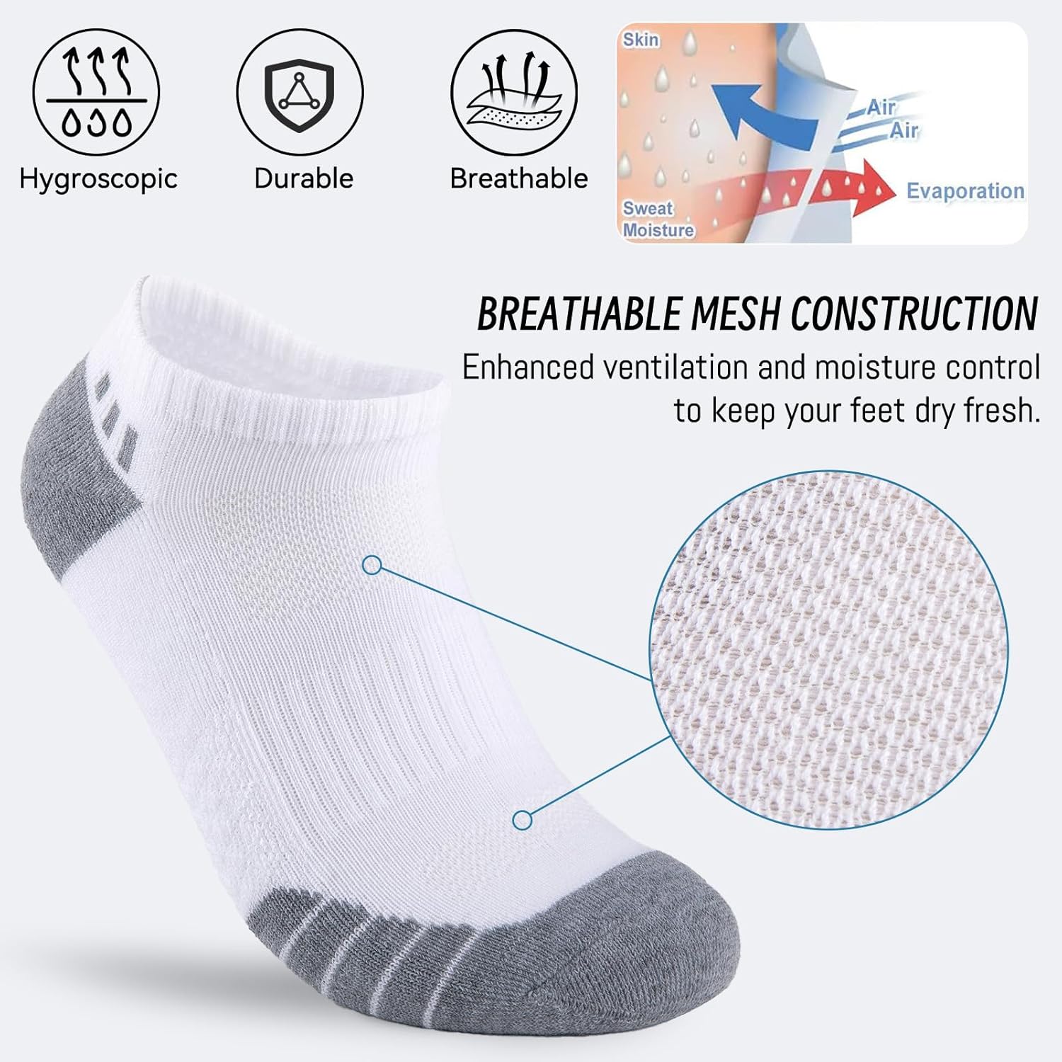 Heatuff 12 Pairs Mens Ankle Socks Athletic Cushioned Running Low Cut Sports Socks for Men - Image 3