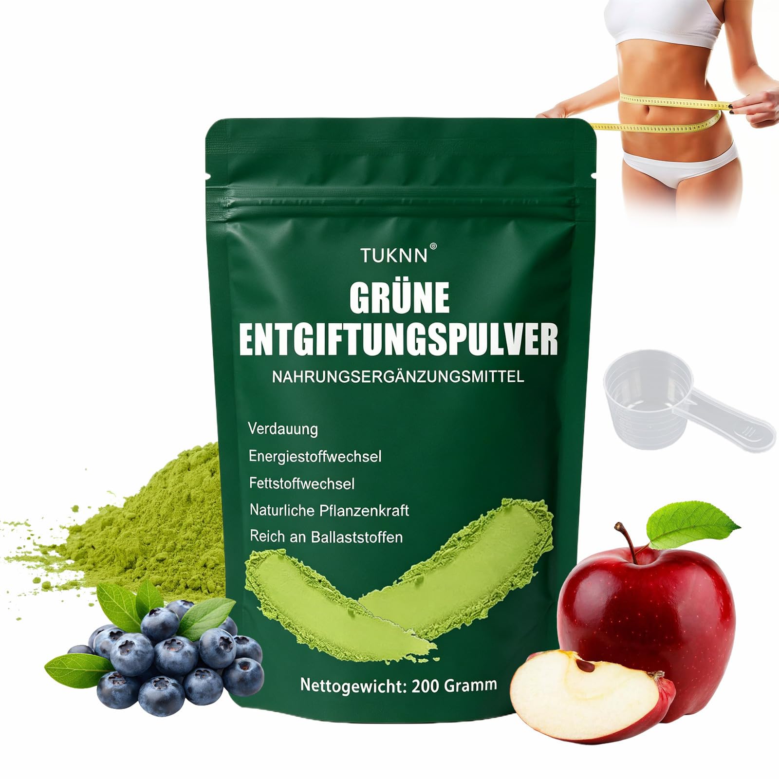 Grüne Entgiftungspulver,Grünes Superfood Pulver mit 8 Pflanzenstoffen,Grüne Balance Stoffwechsel-Pulver 200g,Fördert den Stoffwechsel und Sorgt für Sanfte Pflege