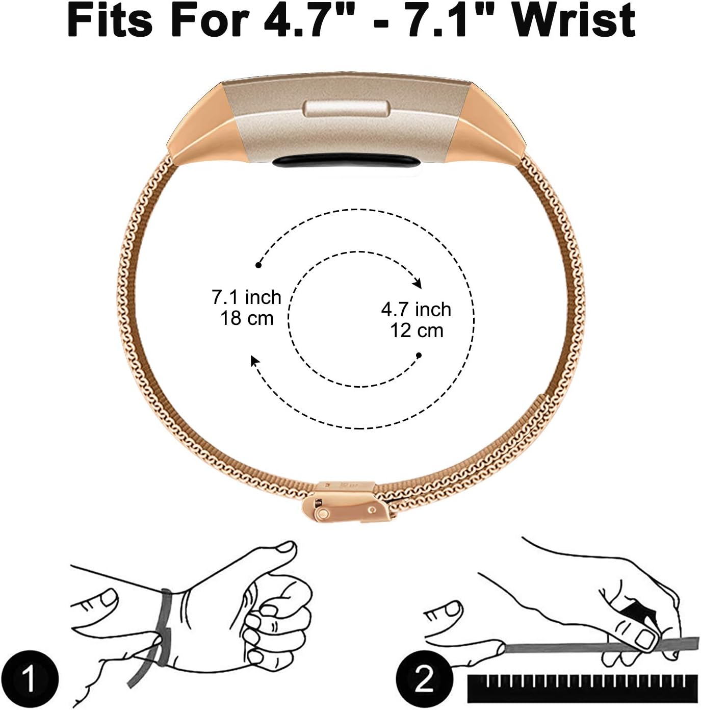 Meliya Metal Slim Bands Compatible for Fitbit Charge 4 / Fitbit Charge 3 / Charge 3 SE, Stainless Steel Metal Clasp Thin Replacement Charge 3 Bands for Women Men (for 4.7"-7.1" Wrists, Rose Gold)