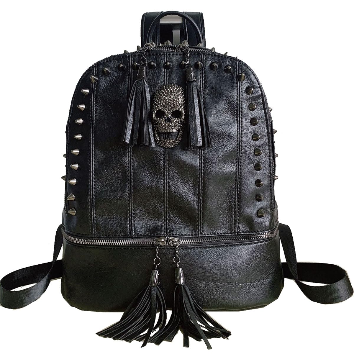 Women Skull Rivet Backpack Purse Fashion PU Leather Designer Travel Bag Ladies Shoulder Bags(Black)