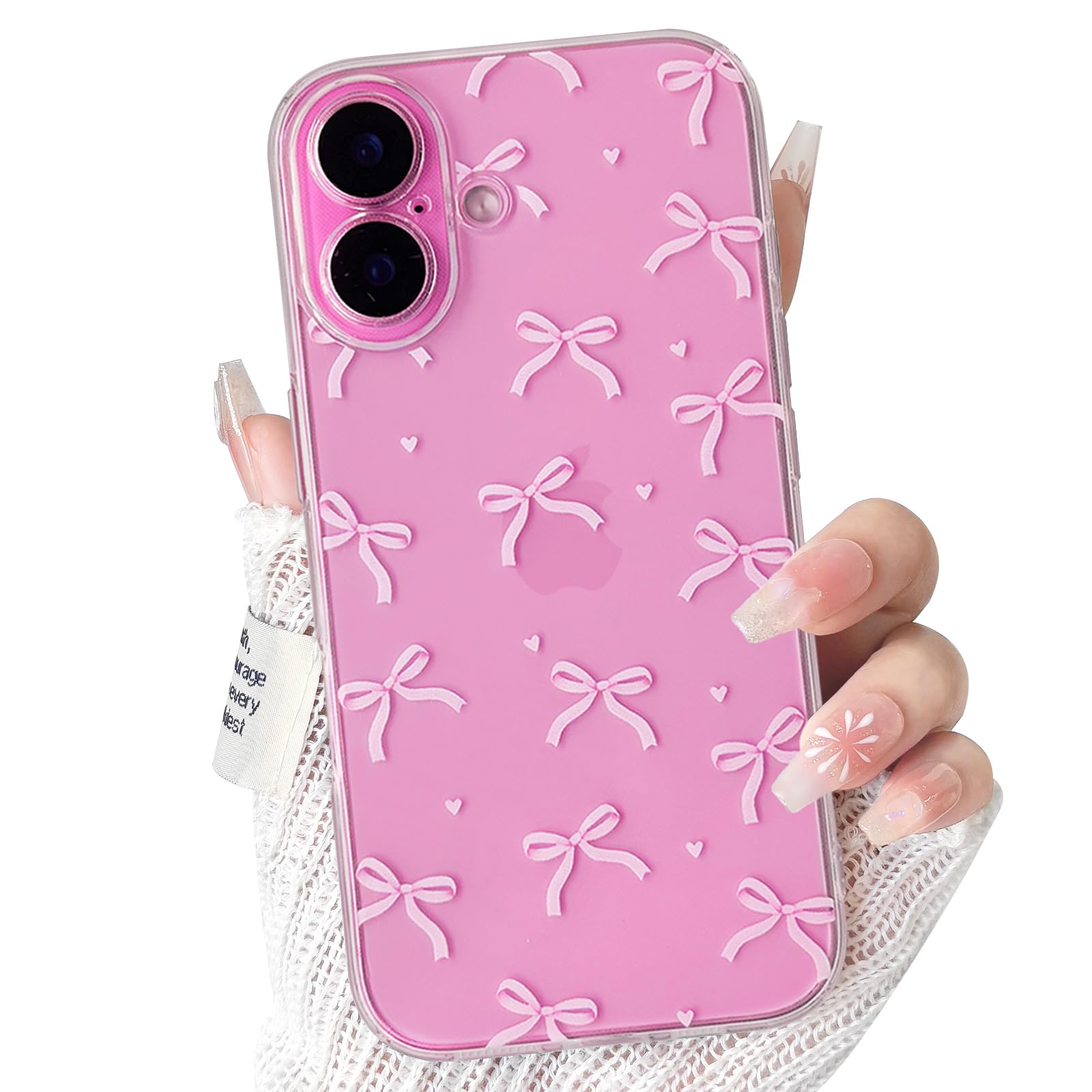 NITITOP Compatible with iPhone 16 Case Clear Cute Bow Knot Design for Women Girls Stylish Bowknot Durable Soft TPU Slim Protection Phone Cover - Pink