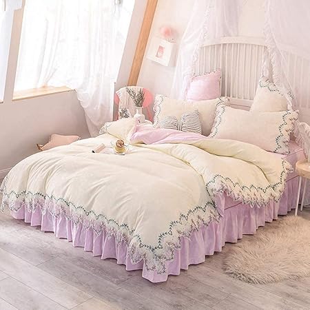 Amazon Boluory 布団カバー 寝具カバー 4点セット マットレスカバー 綿 シングル ダブル フリル付き 掛けふとん 敷きふとん ベッドシーツ ピローケース 枕カバー ベッドスカート レース 可愛い 姫系 写真色3 No 2 寝具カバーセット オンライン通販