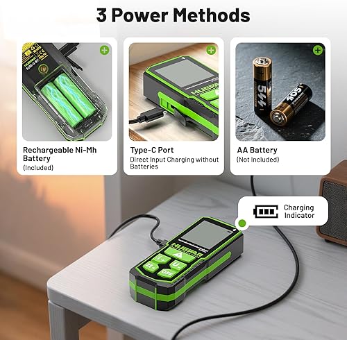 Miniatura 4 de Huepar Herramienta de medición láser verde de 330 pies con control de aplicación, medidor de distancia Bluetooth recargable de  116 pulgadas de alta