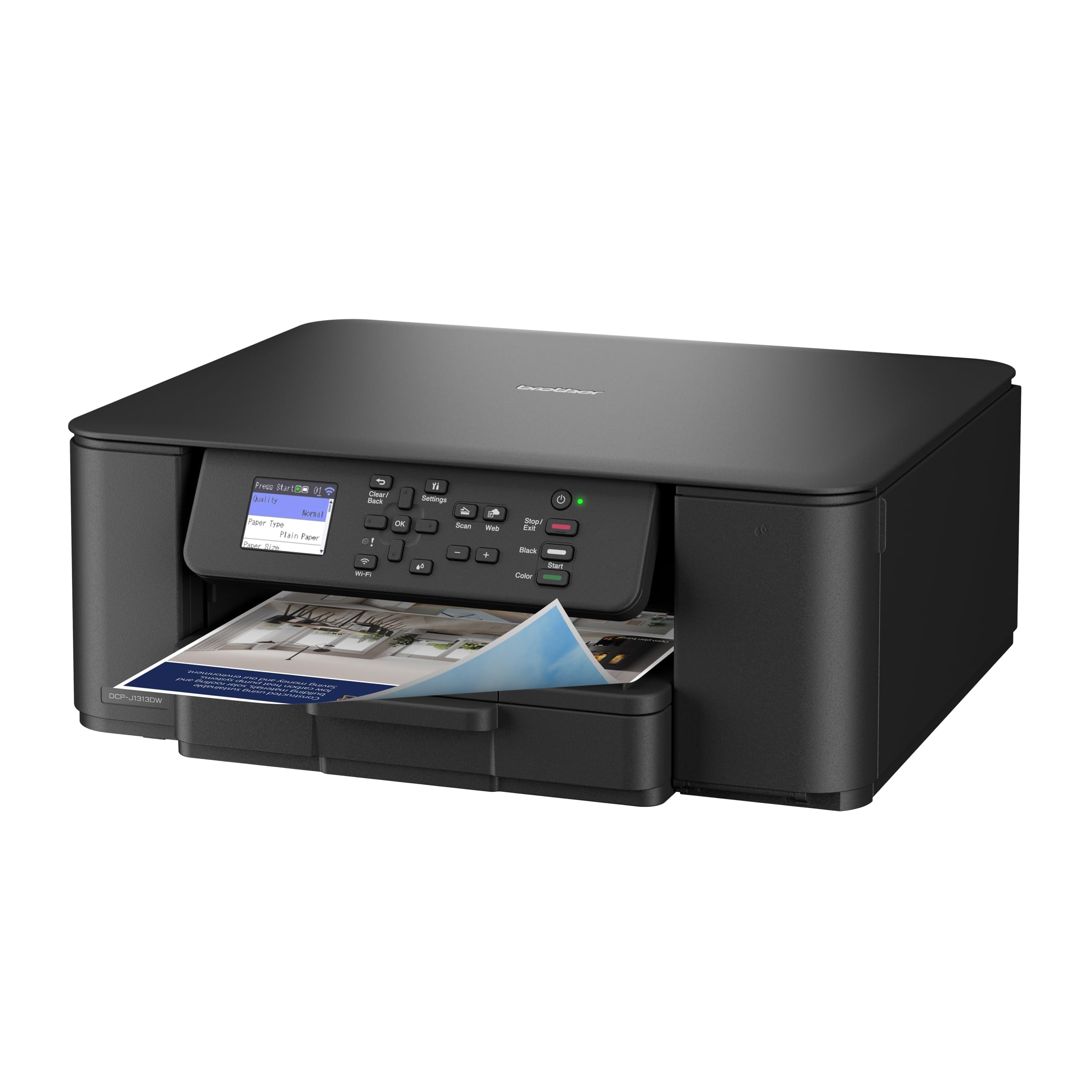 Brother DCPJ1313DW| Multifunzione inkjet a colori | Stampa fino a 16 ipm |Duplex in stampa| Display da 4.5 cm| Cassetto da 150 fogli| WiFi e USB| Stampa e Scan mobile da app| Cartucce inbox da 300 pag