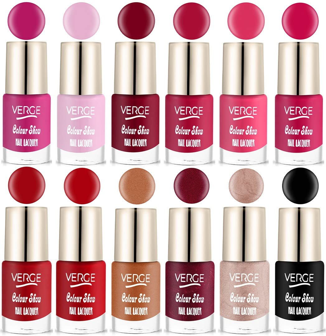 VERGE COLOUR SHOW LONG WEAR NAIL POLISH (PARABEN FREE & NON TOXIC) CHIP RESISTANT & QUICK DRY (MODERN COLOR RANGE COMBO) (CS12_55)