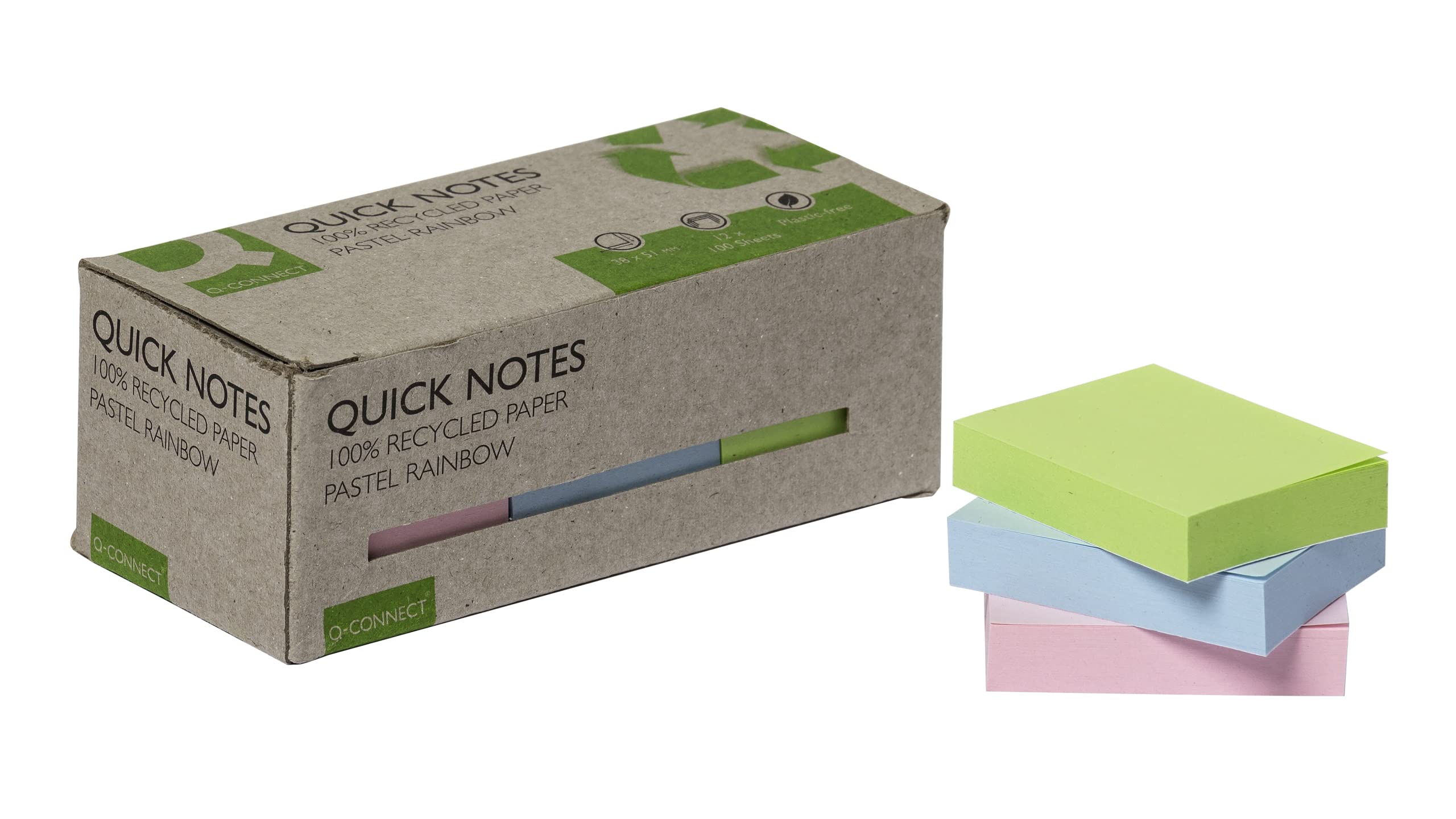 Q-Connect Recycled Notes 38x51mm Pastel Rainbow (Pack of 12) KF17326
