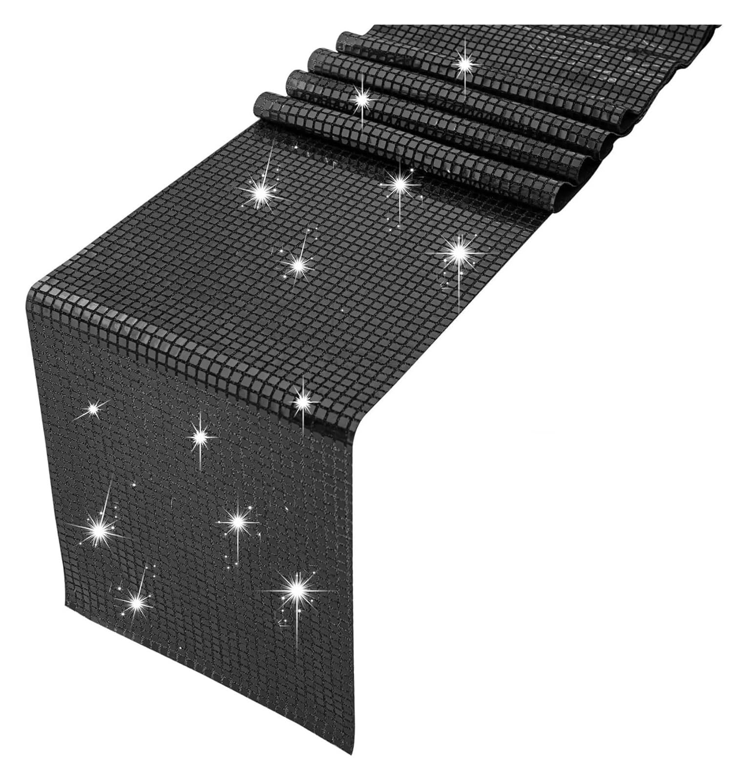 Disco Table Runner Glitter Sequin Disco Table Runner 33*180cm Mirror Gold/Silver Foil Metallic Dining Decoration(Black,33X275cm)