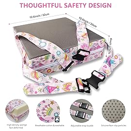 Toddler Booster Seat for Dining Table,4 Inches Washable Double Safer Straps Non-Slip Bottom Booster Seat for Kids, Portable Travel High Density Sponge Detachable Increasing Cushion for Child...