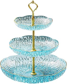 Fruit Plate Tray Cupcake Stand Snack Display Tray Dessert Cake Stand Serving Platters for Party Entertaining Holiday Candy, Blue, 3 Tier