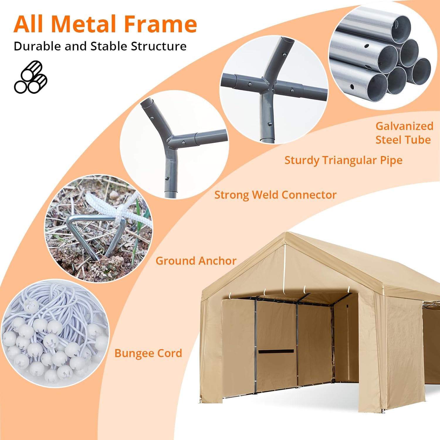 Carport 10'x20' Heavy Duty Canopy Steel Canopy Storage Shed, Portable Garage Party Tent, Portable Garage with Removable Sidewalls & Doors All-Season Tarp for Car Yellow