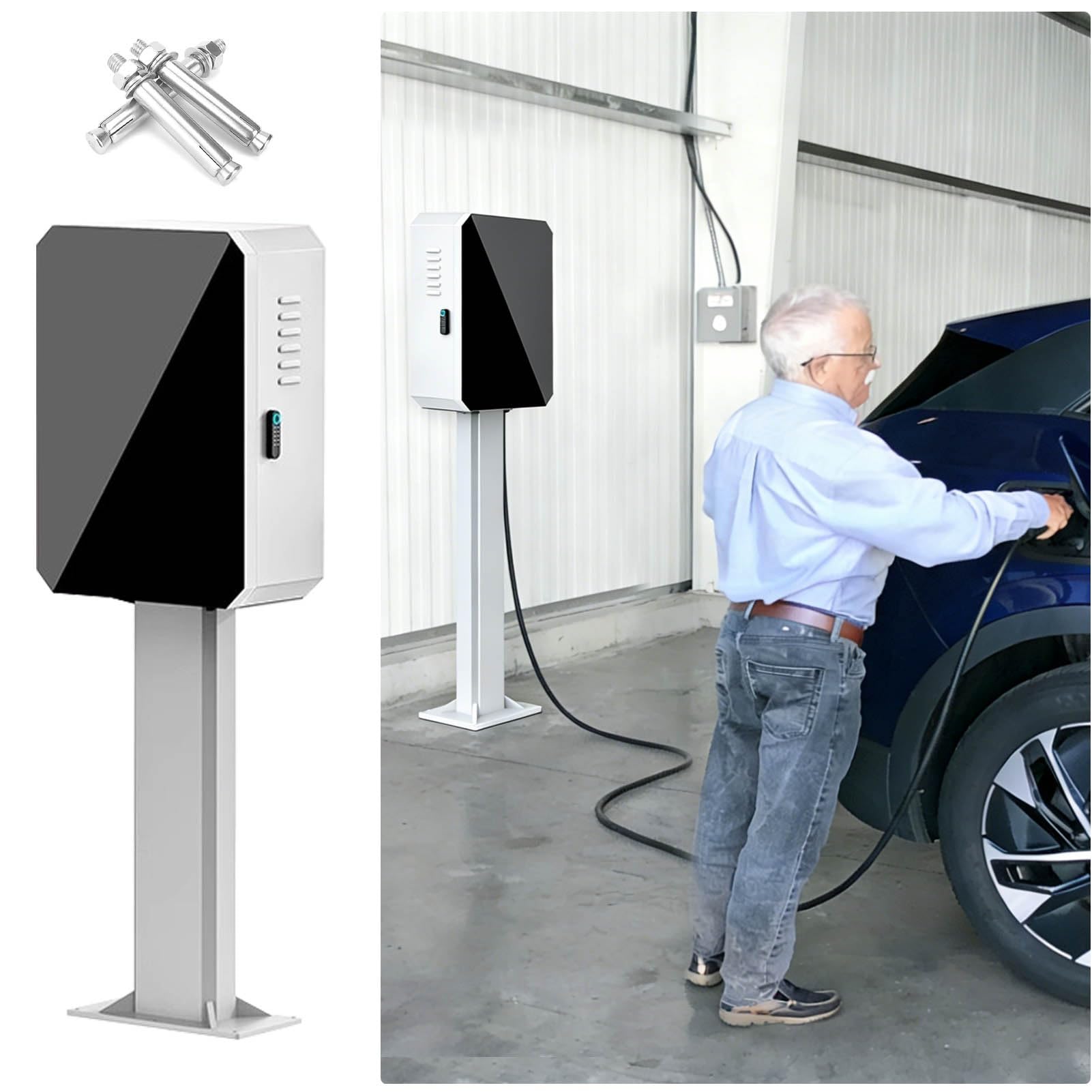 Colonnina Ricarica Colonnina di Ricarica per Auto Elettriche da Garage, Supporto per La Ricarica di Veicoli Elettrici Interni, Colonnina con Organizzatore per Cavi di Ricarica(White)
