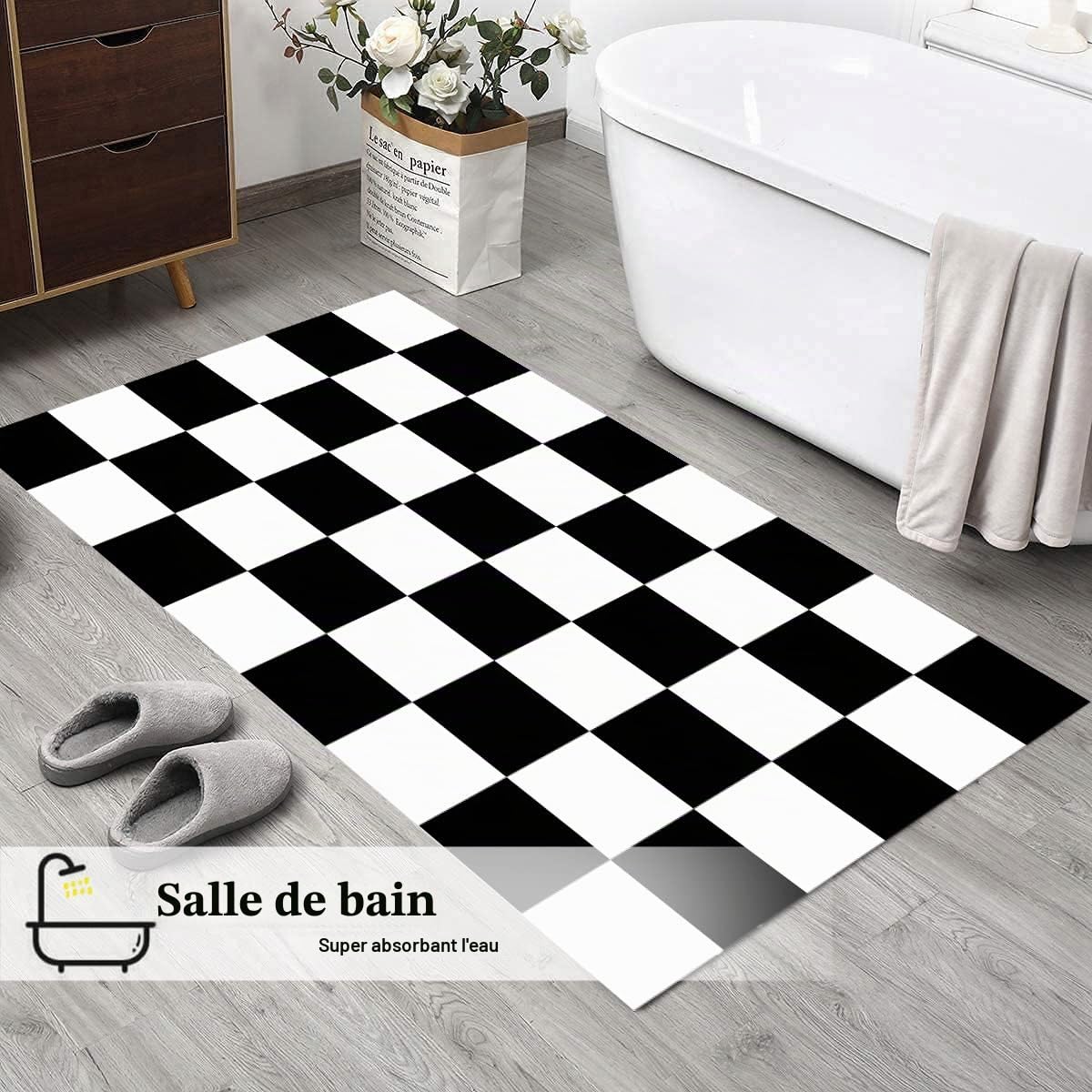 Tapis Damier Noir Et Blanc - Tapis Salon Grand, Chambre Adulte - Blanc, 160X230cm